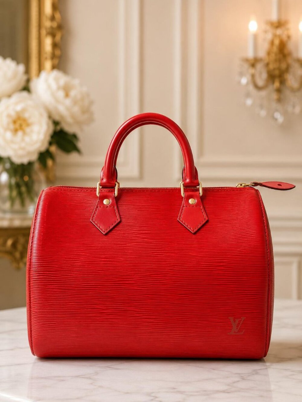 Authentic Louis Vuitton Epi Speedy 35 Red Leather Satchel Bag - Picture 1 of 16